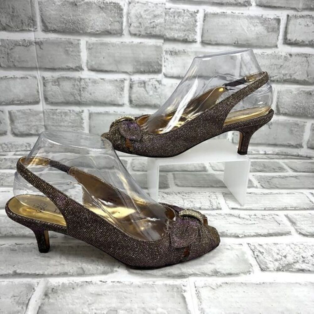 J Renee Slader Women’s Size 7 Colorful Shimmer Slingback Kitten Heel Shoes